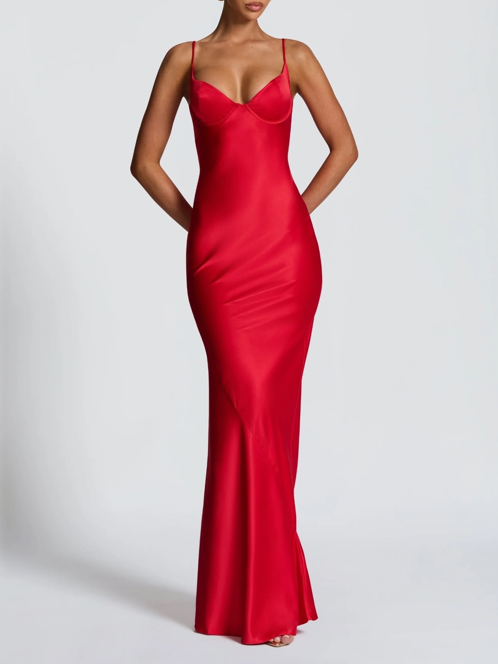Baby Boo Red Satin Slip Maxi Dress with Spaghetti Straps